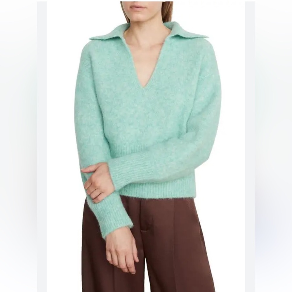 🔥VINCE CHUNKY🔥 POLO Sweater MINT GREEN Alpaca Sz xS\S mint cond $395 Price Firm!